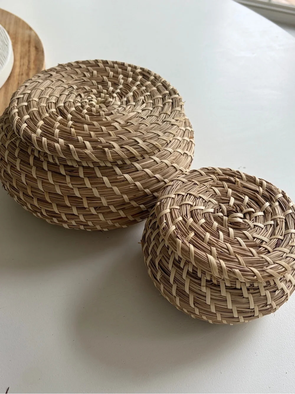 IKEA Handwoven Rattan Lidded Baskets in Natural Tan